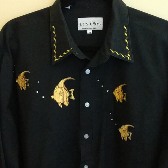 Las Olas Men's Button up Tropical Fish Embellished Shirt size XL - Picture 2 of 10